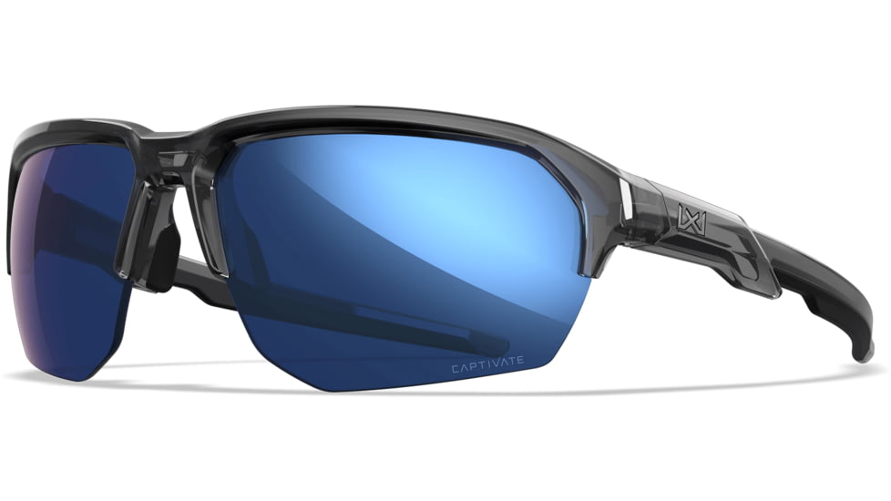 Wiley X Changeable Series Jakl Captivate Non-Pol Sunglasses, Gloss Crystal Grey Frame, Blue Mirror Lens, CHJKL09
