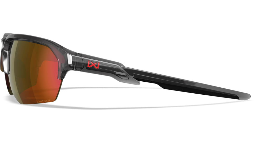 Wiley X Changeable Series Jakl Captivate Non-Pol Sunglasses, Gloss Crystal Grey Frame, Red Mirror Lens, CHJKL06