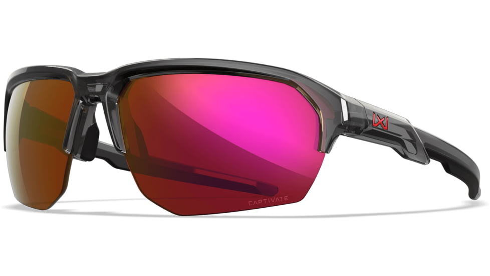 Wiley X Changeable Series Jakl Captivate Non-Pol Sunglasses, Gloss Crystal Grey Frame, Red Mirror Lens, CHJKL06