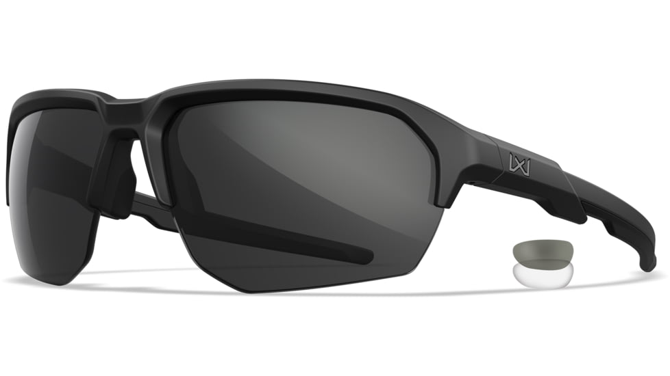 Wiley X Changeable Series Jakl Captivate Non-Pol Sunglasses, Matte Black Frame, Grey Clear Lens, CHJKL01