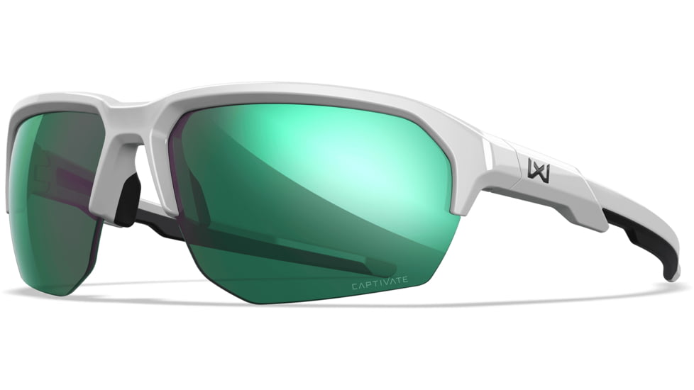 Wiley X Changeable Series Jakl Captivate Non-Pol Sunglasses, Polished White Frame, Green Mirror Lens, CHJKL07
