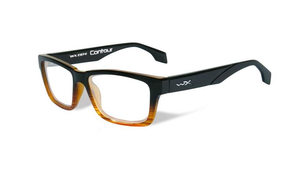Wiley X Contour Eyeglass Frame,Rectangle,Gloss Black/Brown Stripe WSCON05
