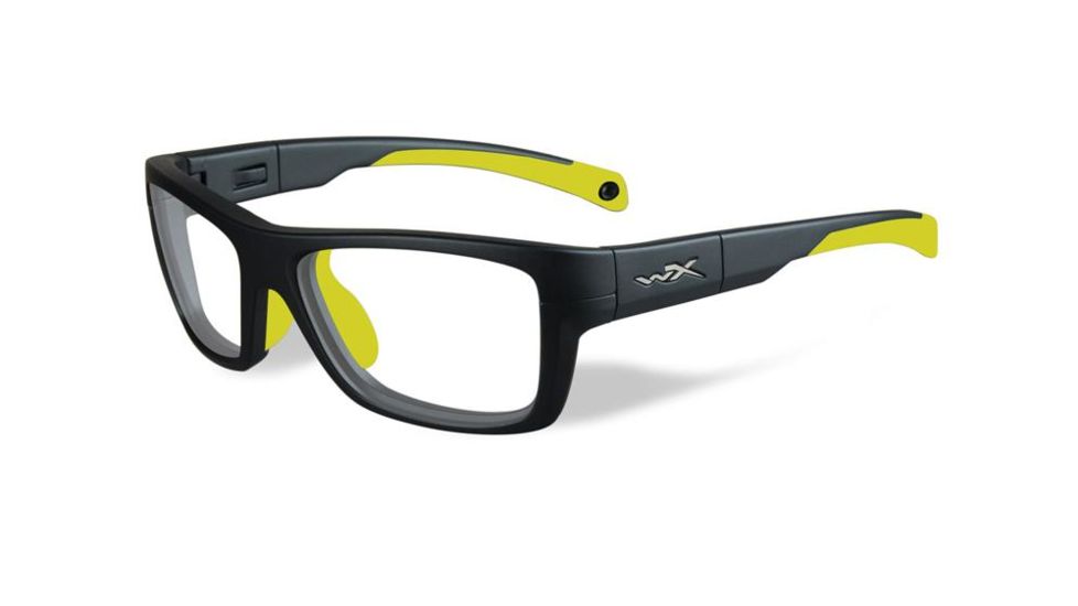 Wiley X Crush Single Vision Prescription Sunglasses, Matte Grey / Neon Yellow Frame, YFCRS04SV