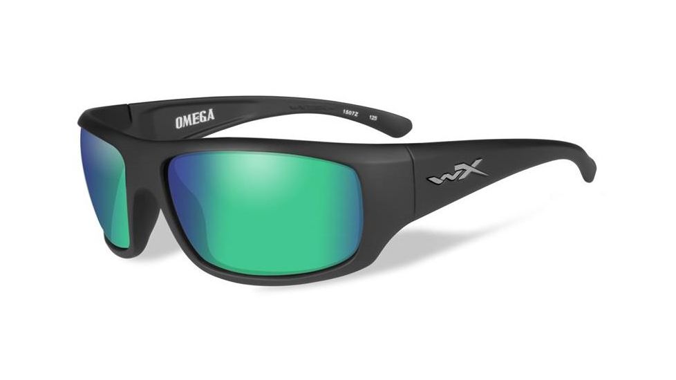 Wiley X WX Omega Sunglasses - Polarized Emerald Mirror w/Amber Lens / Matte Black Frame, ACOME07