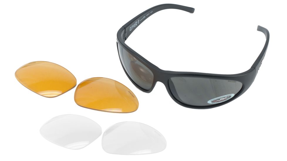 Wiley X ROMER III 1004 Sunglasses Goggles, Matte Black - Smoke/Clear/Light Rust lenses