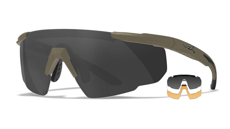 Wiley X Saber Advanced, Matte Tan Frame, Clear/Smoke Grey/Light Rust Lens, 308T