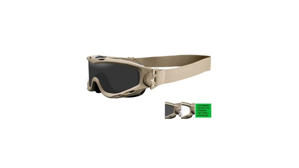 Wiley X Spear Tactical Goggle,APEL Tan Frame,Shield,Smoke Grey,Clear Lens SP30T