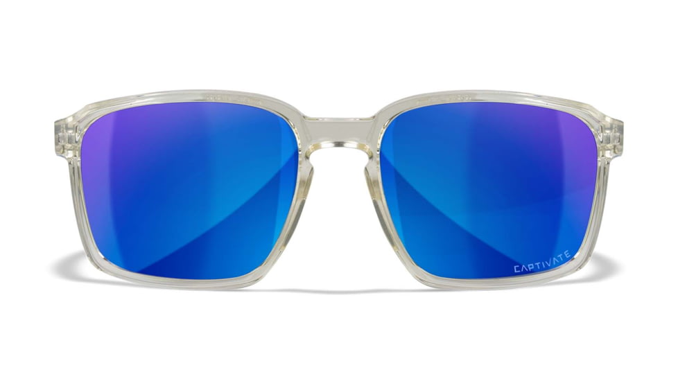 Wiley X WX Alfa Sunglasses, Gloss Clear Crystal Frame, Captivate Polarized Blue Mirror Lens, AC6ALF09