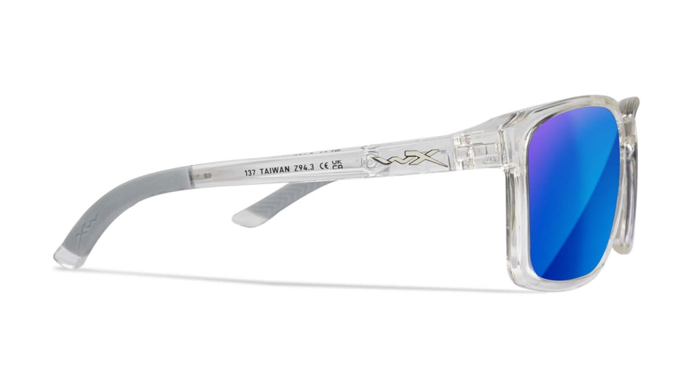 Wiley X WX Alfa Sunglasses, Gloss Clear Crystal Frame, Captivate Polarized Blue Mirror Lens, AC6ALF09