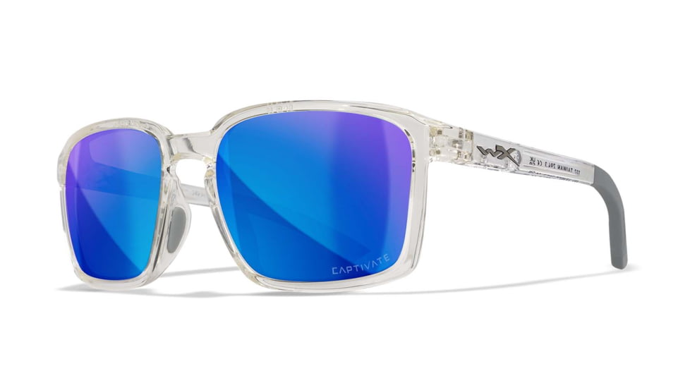 Wiley X WX Alfa Sunglasses, Gloss Clear Crystal Frame, Captivate Polarized Blue Mirror Lens, AC6ALF09