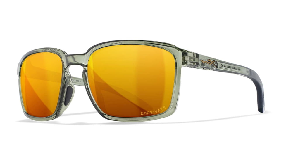 Wiley X WX Alfa Sunglasses, Gloss Crystal Light Olive Frame, Captivate Polarized Bronze Mirror Lens, AC6ALF04