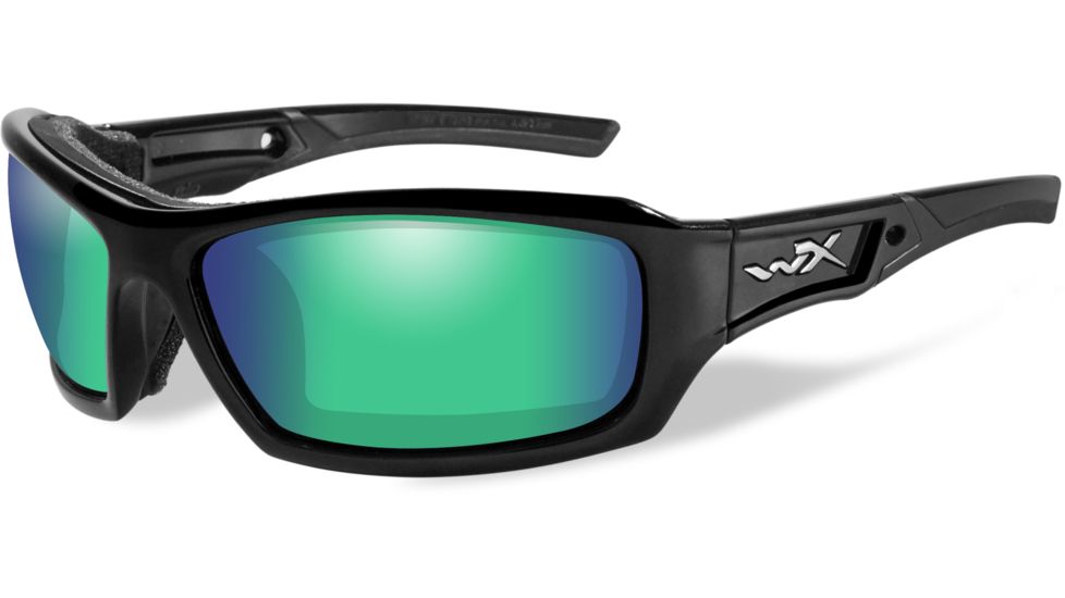 Wiley X WX Echo Sunglasses - Polarized Emerald Mirror w/ Amber Tint Lens / Gloss Black Frame CCECH04