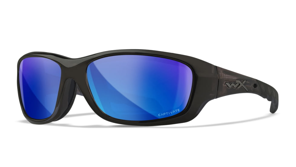 Wiley X WX Gravity Sunglasses, Black Crystal Frame, Captivate Pol Blue Mirror Lenses, CCGRA19