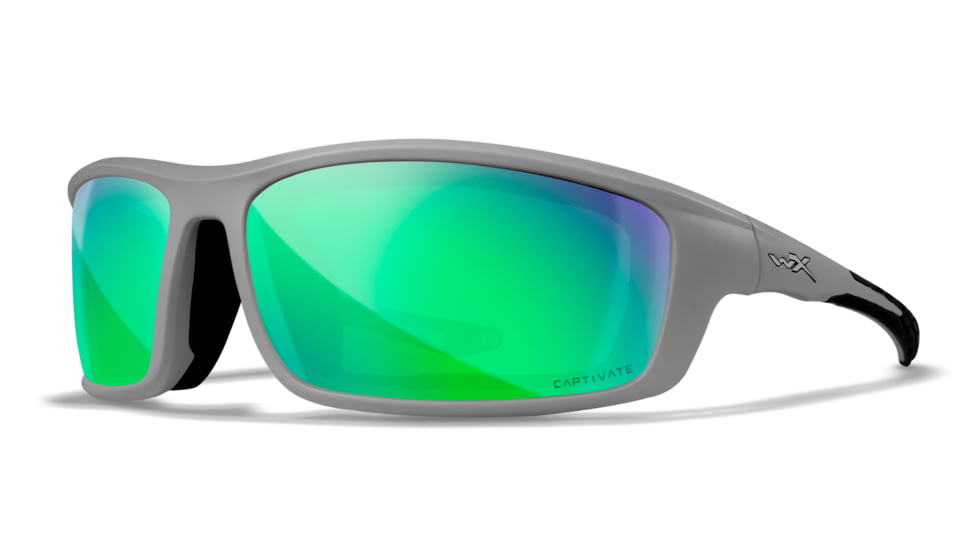 Wiley X WX Grid Sunglasses, Matte Cool Grey Frame, Captivate Pol Green Mirror Lens, CCGRD07