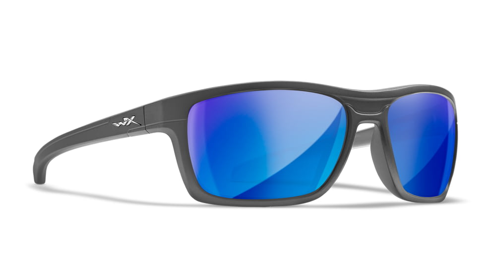 Wiley X WX Kingpin Safety Sunglasses, Matte Graphite Frame, Captivate Pol Blue Mirror Lens, ACKNG19