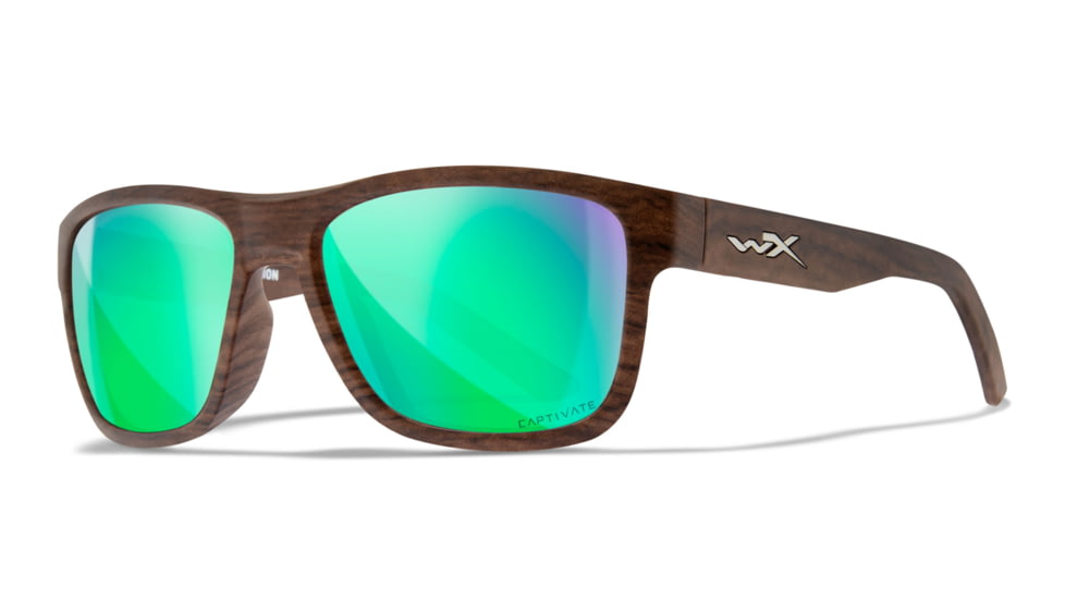 Wiley X WX OVATION Sunglasses, Captivate Polarized Green Mirror/ Matte Woodgrain, AC6OVN07