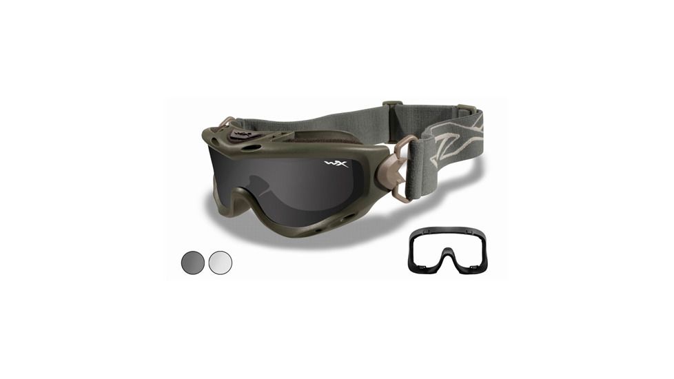 Wiley X Spear Goggle - 2 Lens - Smoke Grey,Clear Lens / Foliage Green Frame w/RX Insert, SP29GRX