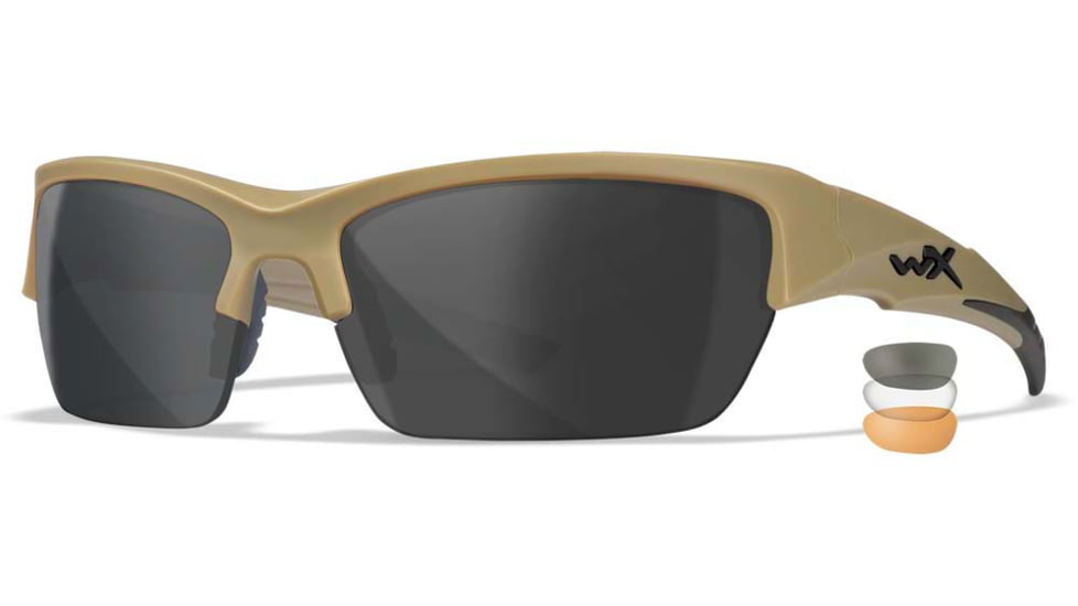 Wiley X WX Valor Sunglasses, Tan Frame, Grey/Clear/ Rust Lenses, Medium, CHVAL06T