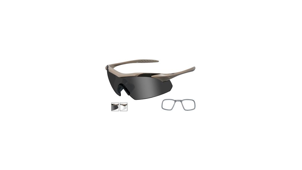 Wiley X Vapor Safety Sunglasses, 2 Lens Package, 1 Tan Frame w/Smoke Grey, Clear Lens, w/ RX Insert, 3511RX