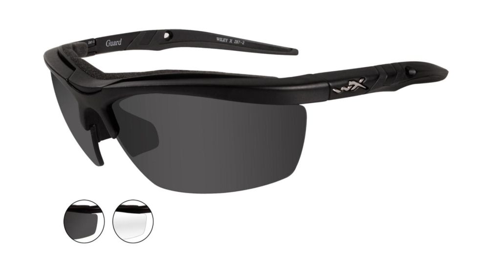 Wiley X Guard Sunglasses - 2 Lens Package, 1 Matte Black Frame w/Smoke Grey,Clear Lens, 4004