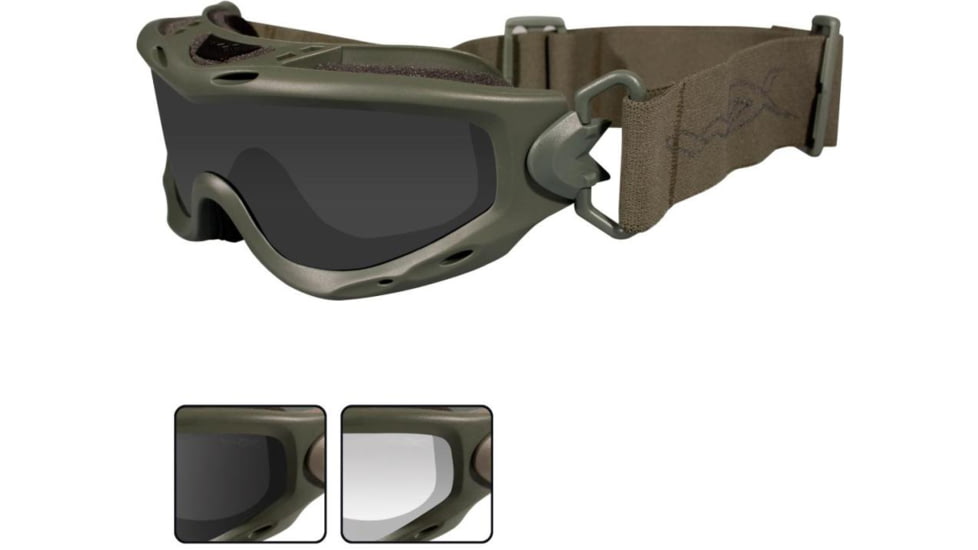 Wiley X Spear Goggle - 2 Lens - Smoke Grey,Clear Lens / Foliage Green Frame, SP29G