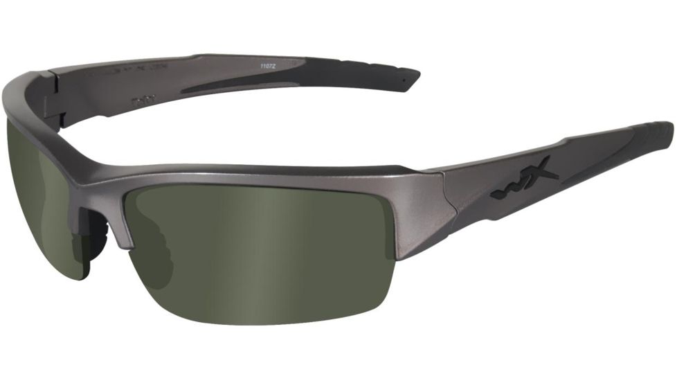 Wiley X WX Valor Sunglasses - Polarized Smoke Green Lens / Metallic Silver Frame CHVAL04
