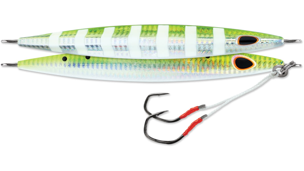 Williamson Kensaki Jig 170, Sinking, VMC Double Assist HK, Green Sardine Zebra Uv, 6oz, 6in, KSJ170UVGSZ