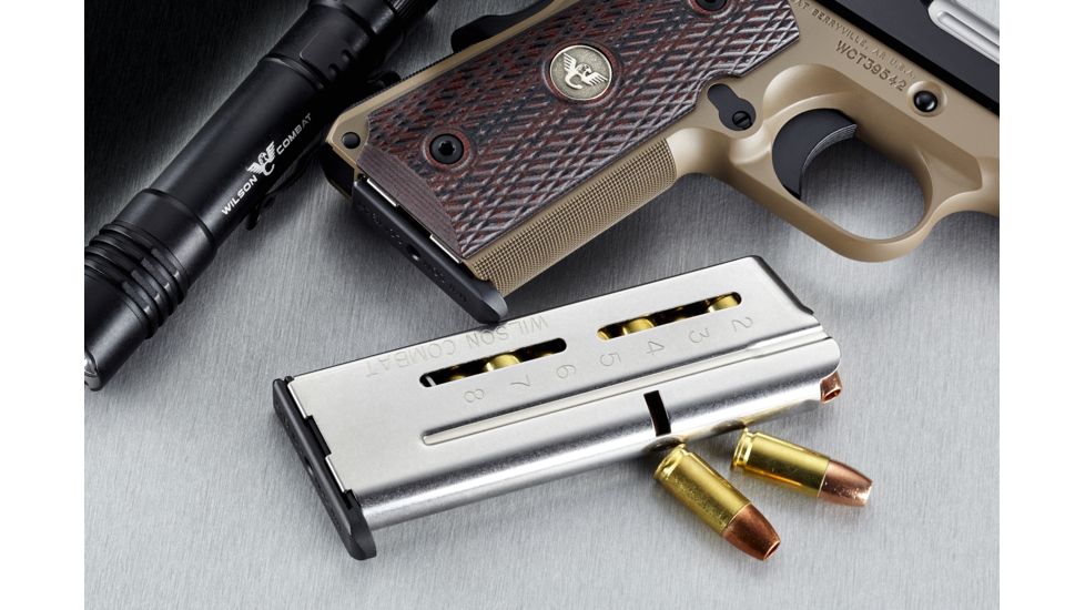 Wilson Combat 1911 Elite Tactical Magazine, 9mm, Compact, 8 Round, Flush Fit Steel Base Pad 500-9C8