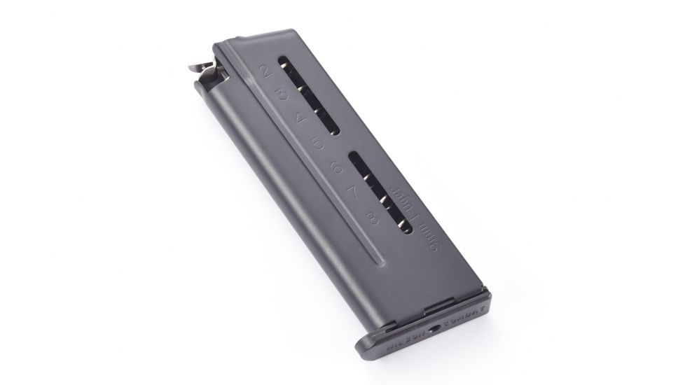Wilson Combat 1911 Elite Tactical Pistol Magazine, 9mm, Compact, 8-Round, Flush Fit Steel Base Pad, Blk Fluoropolymer 500-9C8B