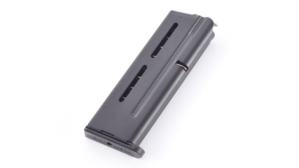 Wilson Combat 1911 Elite Tactical Pistol Magazine, 9mm, Compact, 8-Round, Flush Fit Steel Base Pad, Blk Fluoropolymer 500-9C8B