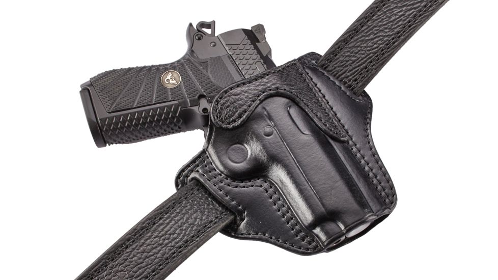 Wilson Combat Defender Holster, EDC X9, right Hand, 1.5in Belt, Black Leather with Shark Trim PLD9BLSR15