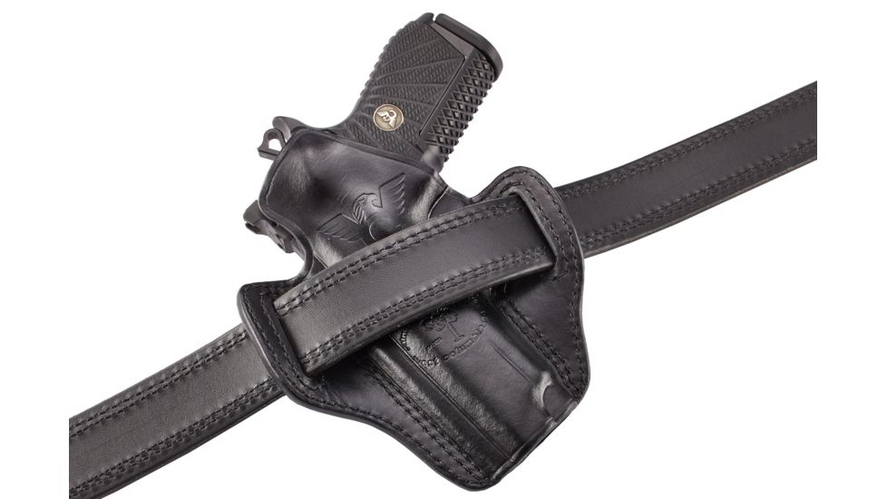 Wilson Combat Defender Holster, EDC X9, right Hand, 1.5in Belt, Black Leather with Shark Trim PLD9BLSR15