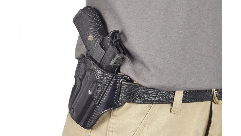 Wilson Combat Defender Holster, EDC X9, right Hand, 1.5in Belt, Black Leather with Shark Trim PLD9BLSR15