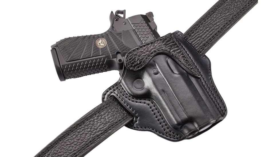 Wilson Combat Defender Holster, EDC X9 with Rail, right Hand, 1.5in Belt, Black Leather with Shark Trim PLD9BLSR15R