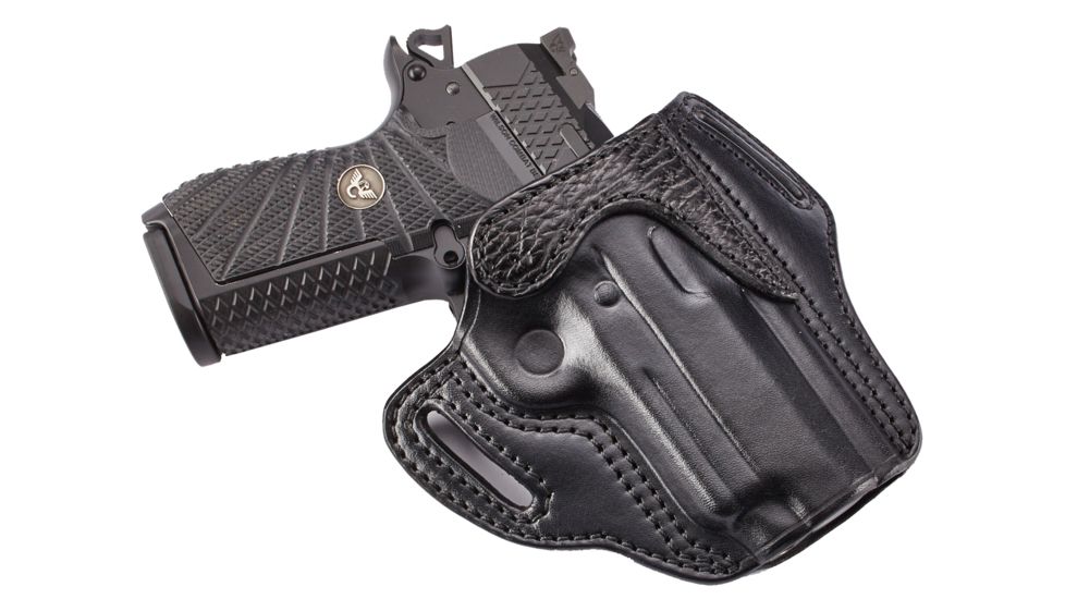 Wilson Combat Defender Holster, EDC X9 with Rail, right Hand, 1.5in Belt, Black Leather with Shark Trim PLD9BLSR15R