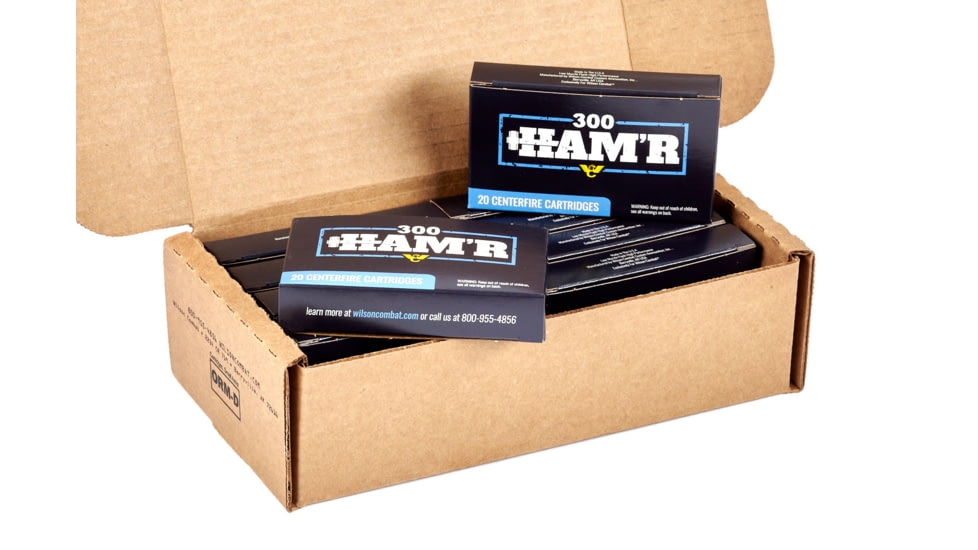 Wilson Combat Hornady FMJ 300 HAMR 125 Grain Brass Cased Pistol Ammo, 200 Round, A300HMR-125-FMJ-BLK-200RD