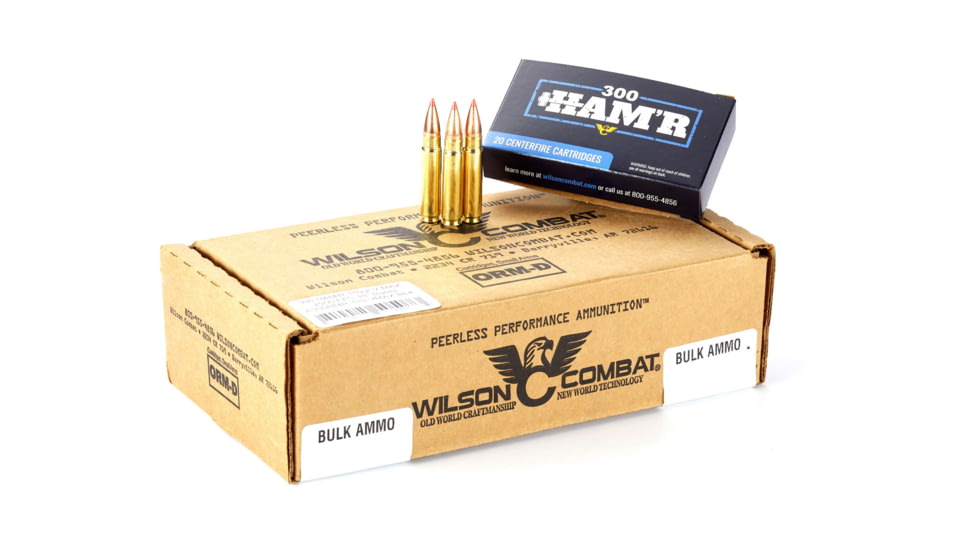 Wilson Combat Hornady V-MAX 300 HAMR 110 Grain Brass Cased Pistol Ammo, 200 Round, A300HMR-110-VMAX-BLK-200RD