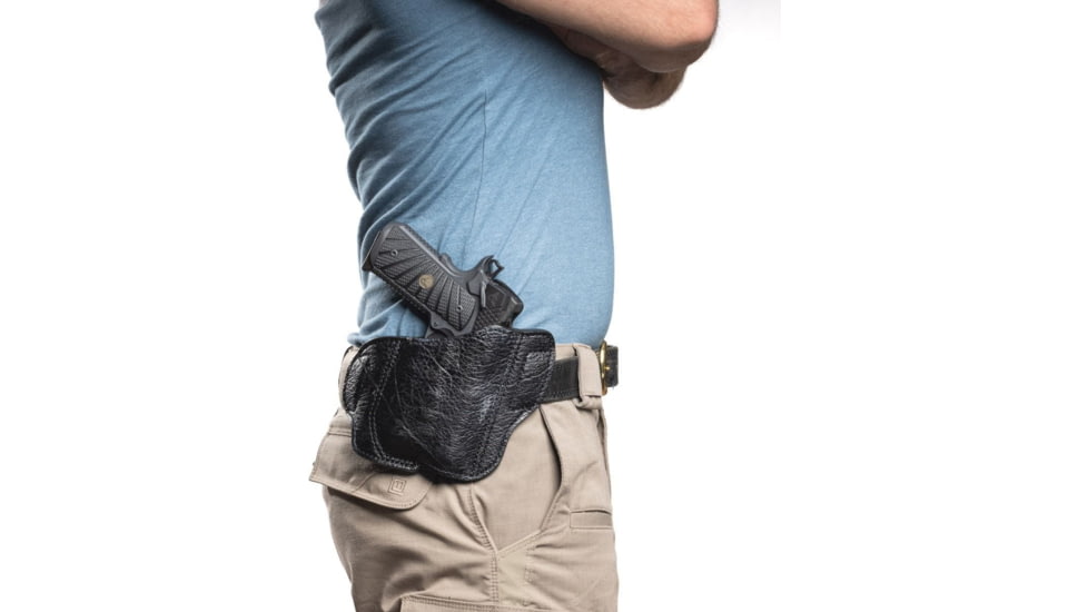 Wilson Combat Jason Winnie Leather Outside the Waistband Holster w/ Streamlight TLR-3, 1911 Compact/ Professional, Right, Black Elephant, CH2BER15WL