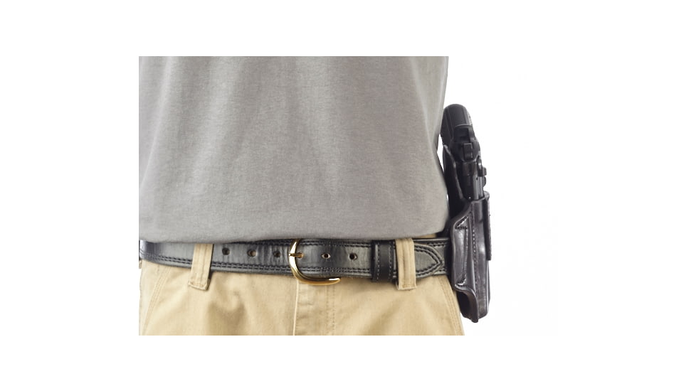 Wilson Combat Lo-Profile II Holster, Beretta 92, 96 Compact, Left Hand, 1.5in Belt, Black Leather with Shark Trim MLP12BLSL15