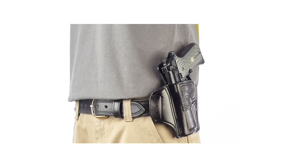 Wilson Combat Lo-Profile II Holster, Beretta 92, 96 Compact, Left Hand, 1.5in Belt, Black Leather with Shark Trim MLP12BLSL15