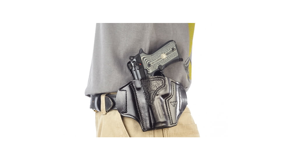 Wilson Combat Lo-Profile II Holster, Beretta 92, 96 Compact, Left Hand, 1.5in Belt, Black Leather with Shark Trim MLP12BLSL15
