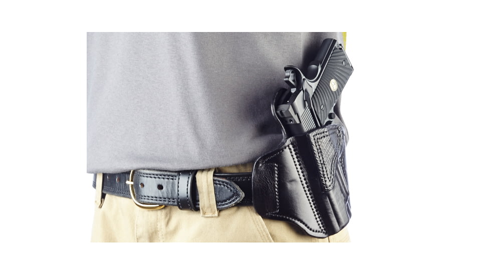 Wilson Combat Lo-Profile II Holster, Compact 1911, Left Hand, 1.5in Belt, Black Leather with Shark Trim MLP2BLSL15