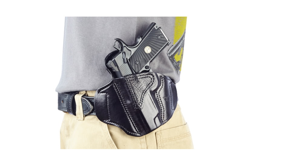 Wilson Combat Lo-Profile II Holster, Compact 1911, Left Hand, 1.5in Belt, Black Leather with Shark Trim MLP2BLSL15