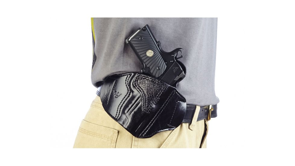 Wilson Combat Lo-Profile II Holster, Compact 1911, Right Hand, 1.5in Belt, Black Leather with Shark Trim MLP2BLSR15