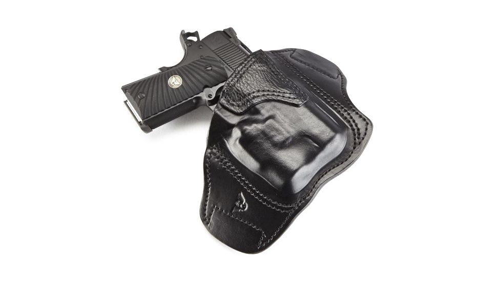 Wilson Combat Lo-Profile II Holster, Compact 1911 with TLR-3 Weapon Light, Right Hand, 1.5in Belt, Black Leather w, Shark Trim, MLP2BLSR15WL