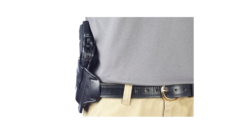 Wilson Combat Lo-Profile II Holster, Compact 1911 with TLR-3 Weapon Light, Right Hand, 1.5in Belt, Black Leather w, Shark Trim MLP2BLSR15WL