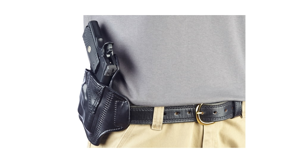 Wilson Combat Lo-Profile II Holster, Compact 1911 with TLR-3 Weapon Light, Right Hand, 1.5in Belt, Black Leather w, Shark Trim MLP2BLSR15WL