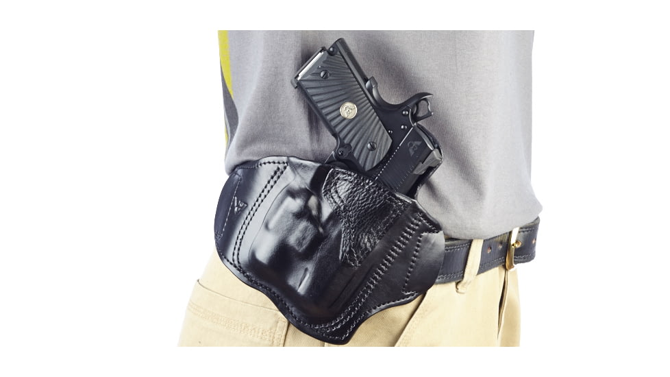 Wilson Combat Lo-Profile II Holster, Compact 1911 with TLR-3 Weapon Light, Right Hand, 1.5in Belt, Black Leather w, Shark Trim MLP2BLSR15WL