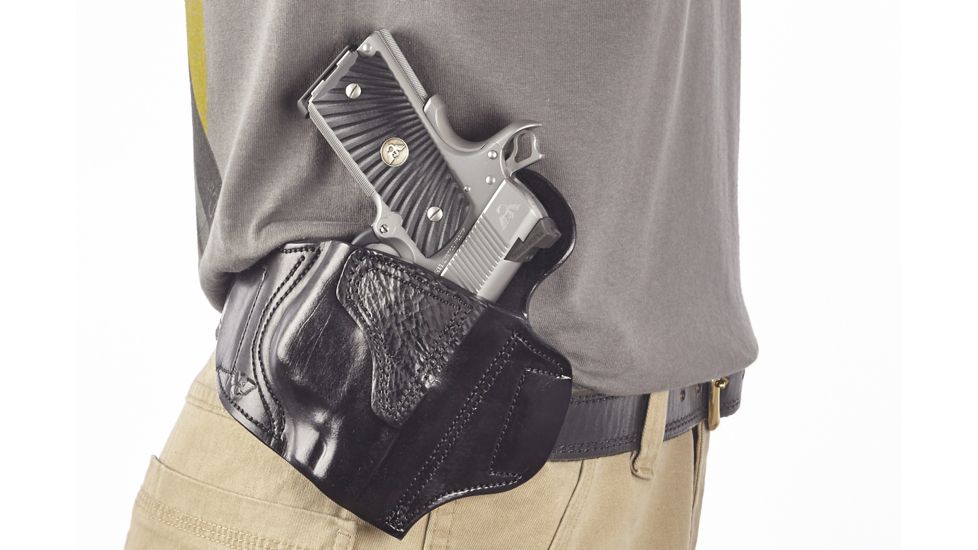 Wilson Combat Lo-Profile II Holster, Compact 1911 with TLR-6 Weapon Light, Rt Hand, 1.5in Belt, Black Leather w/ Shark Trim MLP2BLSR15WL6