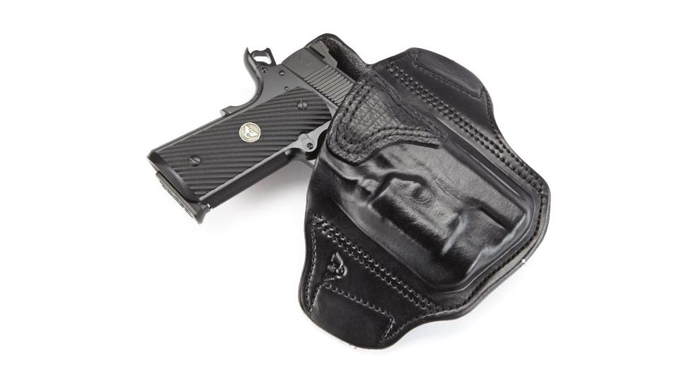 Wilson Combat Lo-Profile II Holster, Full-Size 1911 with TLR-1 Weapon Light, Right Hand, 1.5in Belt, Black Leather w, Shark Trim, MLP1BLSR15WL